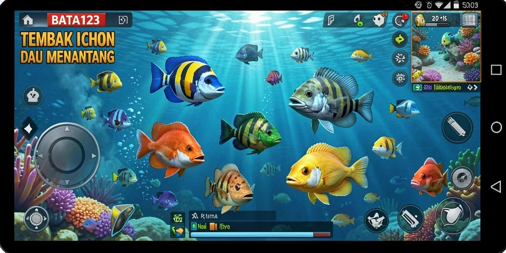 Tampilan gameplay BATA123 yang penuh aksi menangkap ikan.