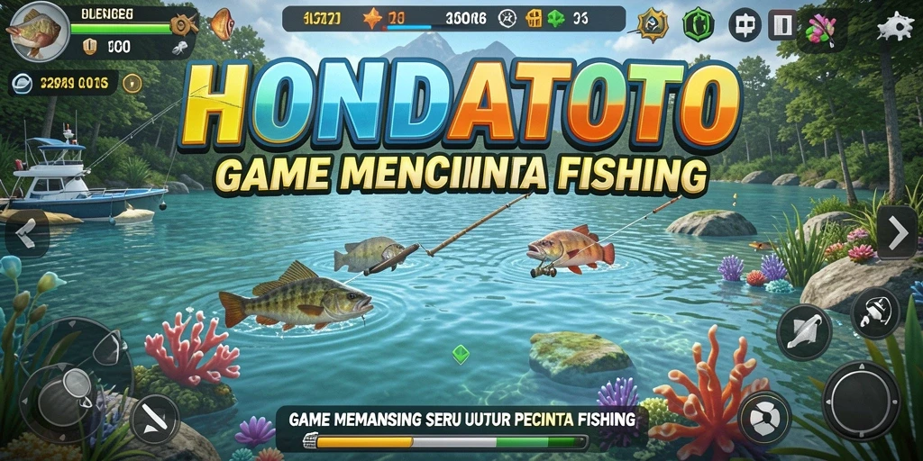 Gameplay HONDATOTO yang menampilkan aksi memancing di lokasi indah.