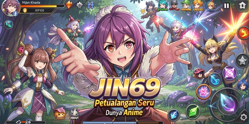 Tampilan seru dari gameplay JIN69 yang penuh warna dan karakter menarik.