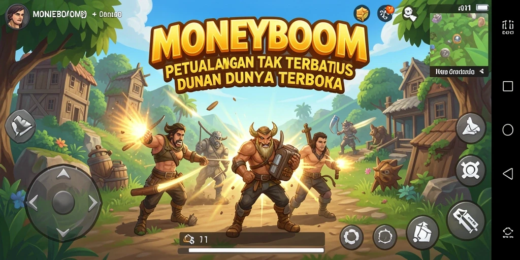 Screenshot menunjukkan eksplorasi seru di dunia terbuka MONEYBOOM.
