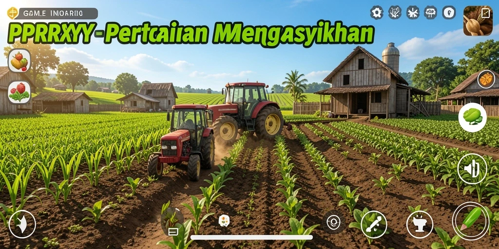 Tampilan gameplay seru di PPRRYY yang menampilkan pertanian yang aktif.