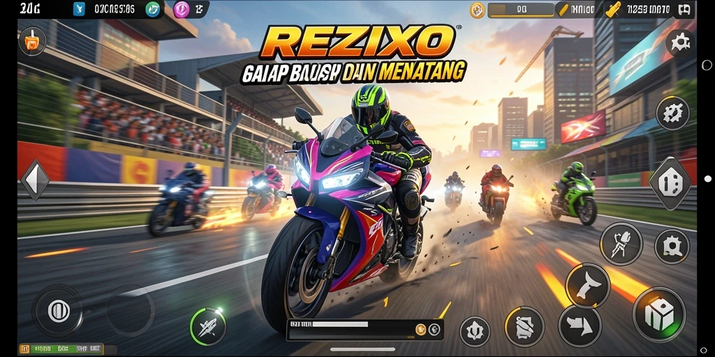 Gameplay menarik dan seru dalam balapan motor REZIXO.