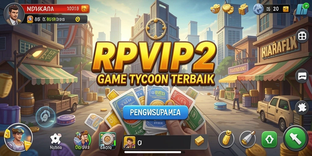 Tampilan gameplay RPVIP2 memperlihatkan pengelolaan bisnis yang seru dan penuh strategi.