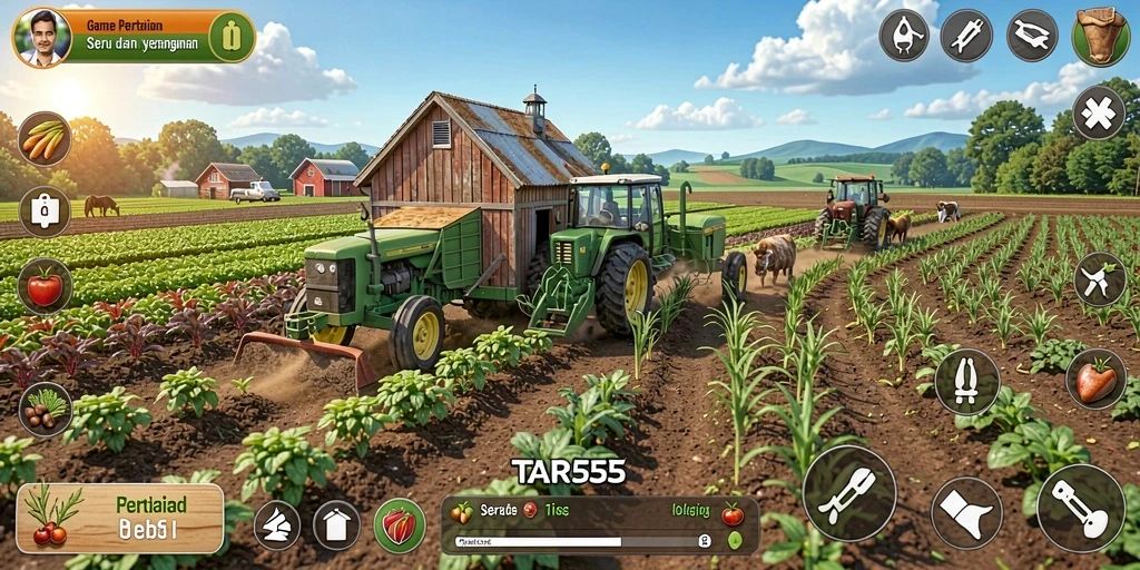 Menampilkan gameplay seru dalam mengelola kebun dan hasil pertanian.